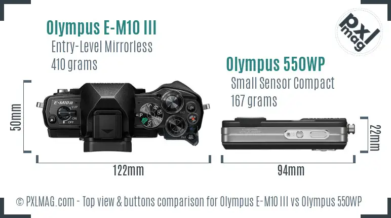 Olympus E-M10 III vs Olympus 550WP top view buttons comparison