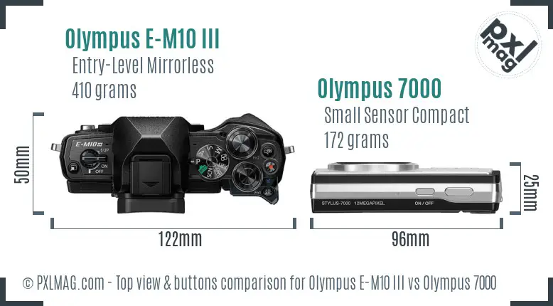 Olympus E-M10 III vs Olympus 7000 top view buttons comparison