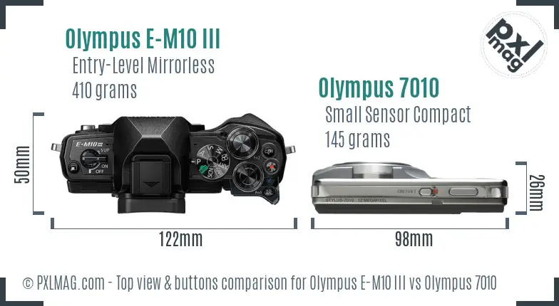 Olympus E-M10 III vs Olympus 7010 top view buttons comparison