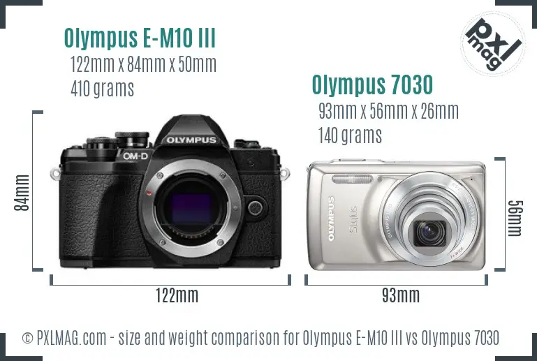 Olympus E-M10 III vs Olympus 7030 size comparison