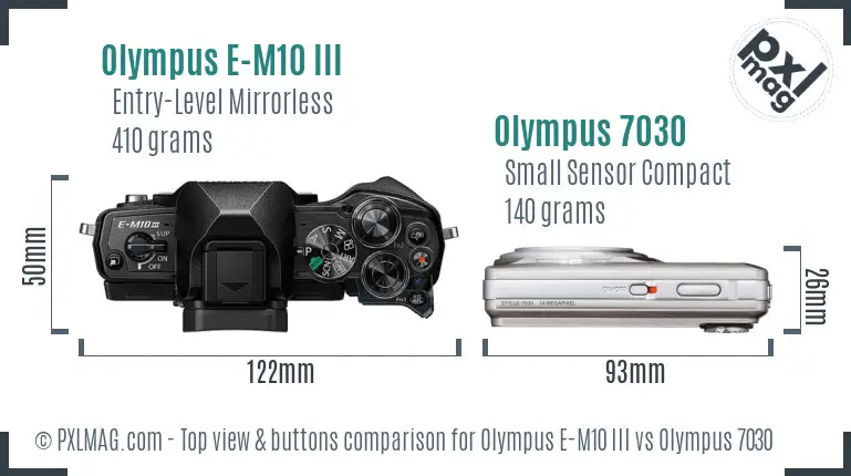 Olympus E-M10 III vs Olympus 7030 top view buttons comparison