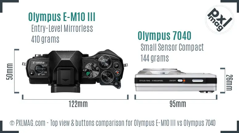 Olympus E-M10 III vs Olympus 7040 top view buttons comparison