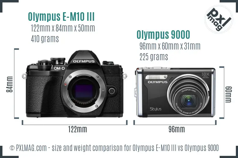 Olympus E-M10 III vs Olympus 9000 size comparison