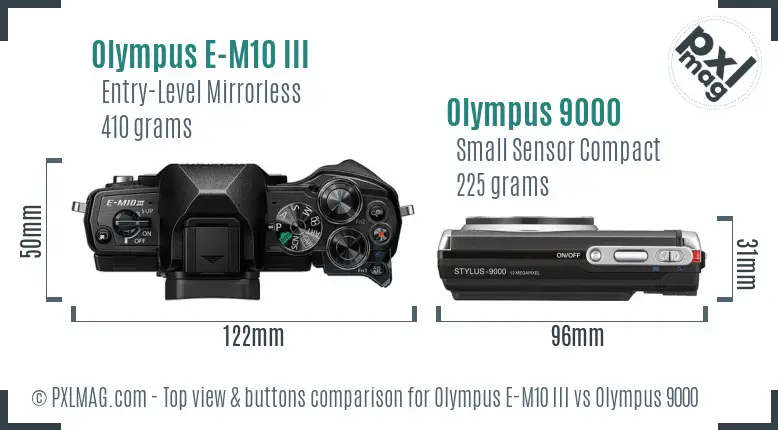Olympus E-M10 III vs Olympus 9000 top view buttons comparison