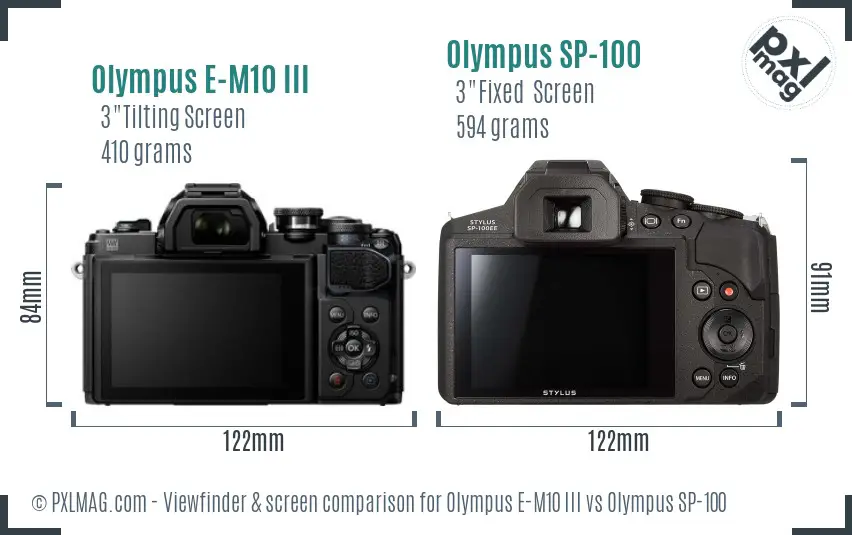 Olympus E-M10 III vs Olympus SP-100 Screen and Viewfinder comparison