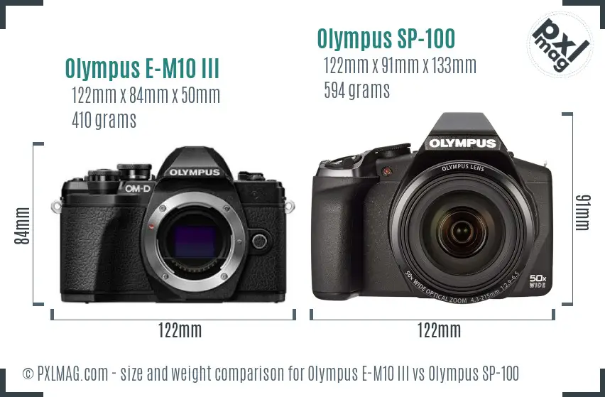 Olympus E-M10 III vs Olympus SP-100 size comparison