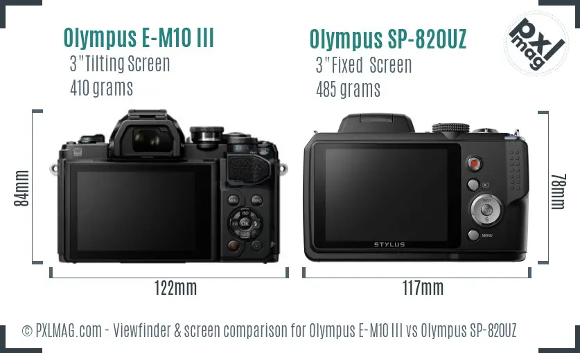 Olympus E-M10 III vs Olympus SP-820UZ Screen and Viewfinder comparison