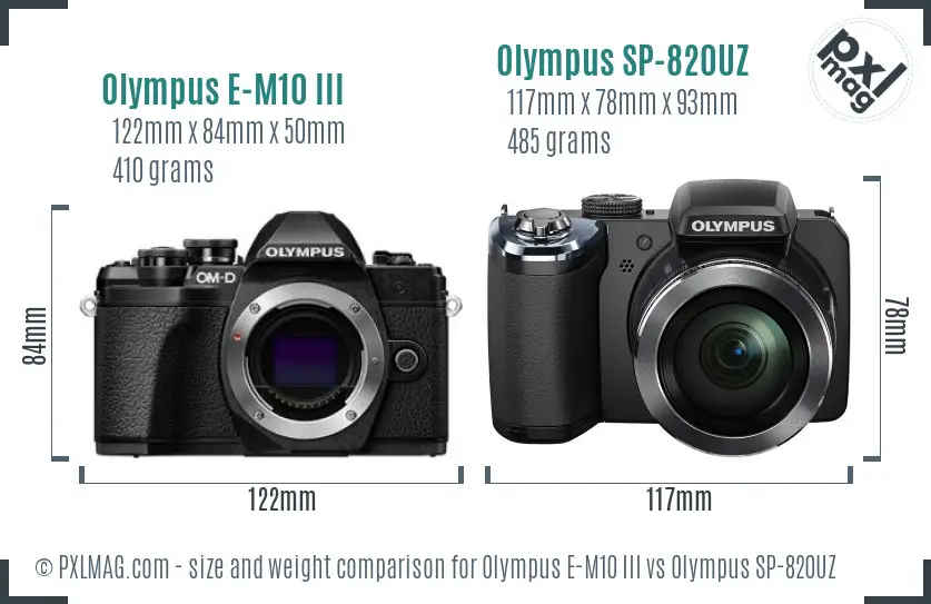 Olympus E-M10 III vs Olympus SP-820UZ size comparison