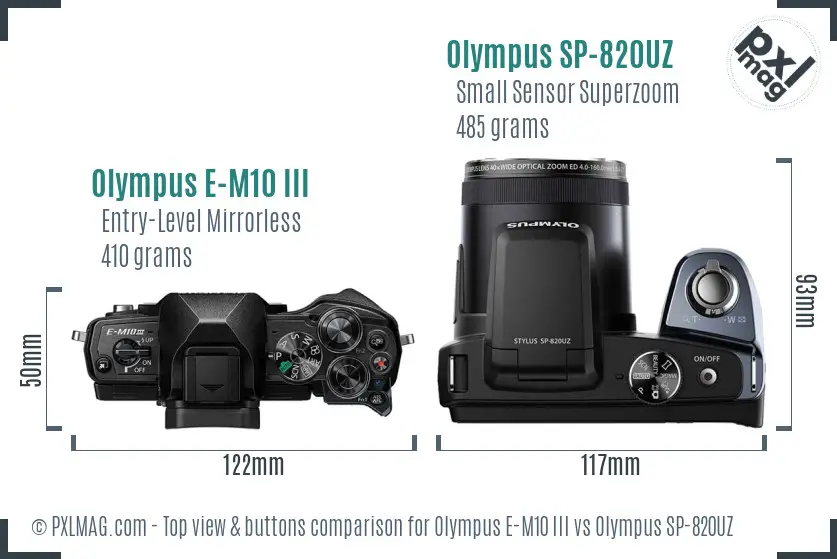 Olympus E-M10 III vs Olympus SP-820UZ top view buttons comparison