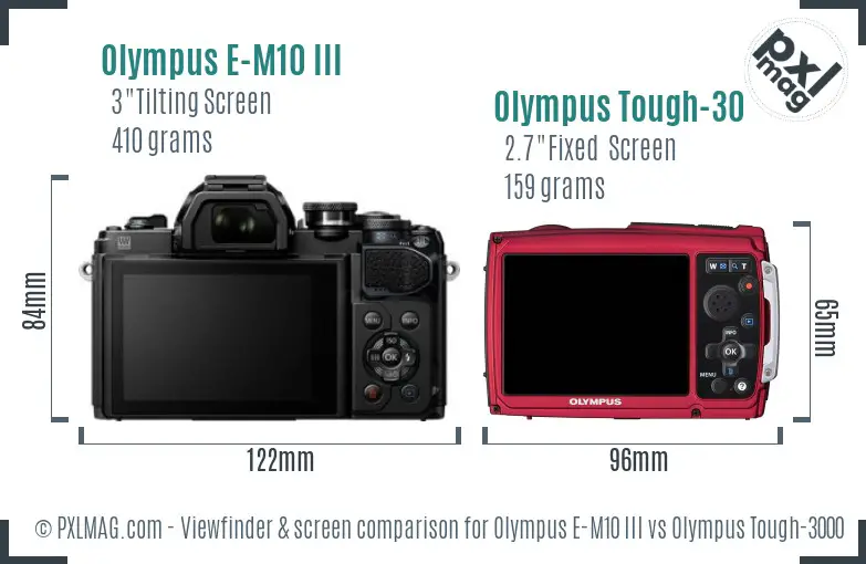 Olympus E-M10 III vs Olympus Tough-3000 Screen and Viewfinder comparison