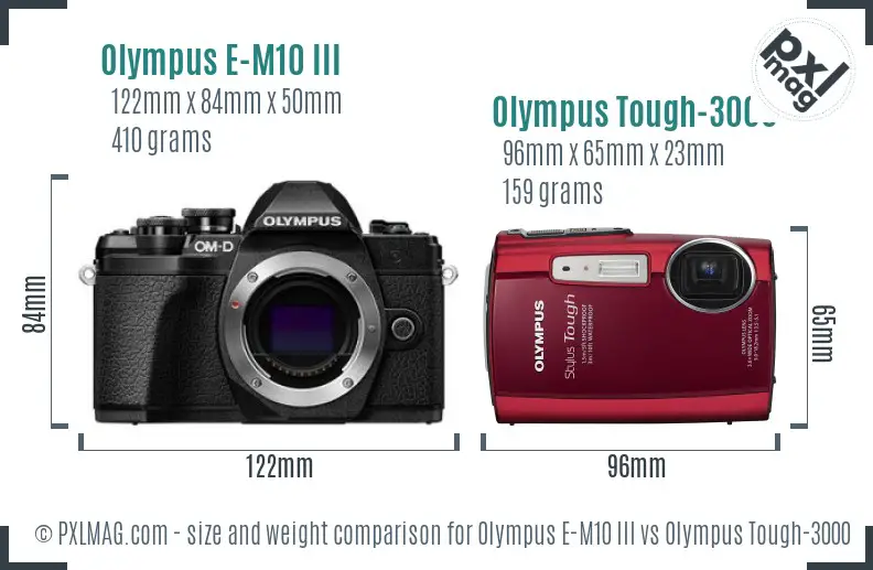 Olympus E-M10 III vs Olympus Tough-3000 size comparison