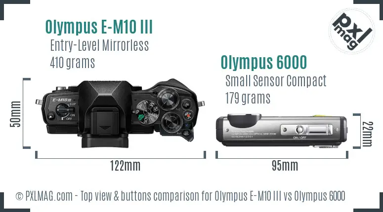 Olympus E-M10 III vs Olympus 6000 top view buttons comparison