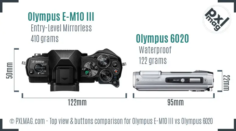 Olympus E-M10 III vs Olympus 6020 top view buttons comparison