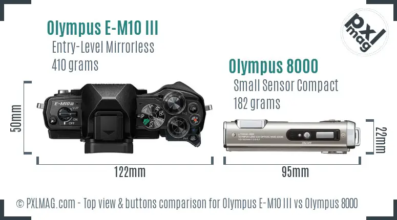 Olympus E-M10 III vs Olympus 8000 top view buttons comparison