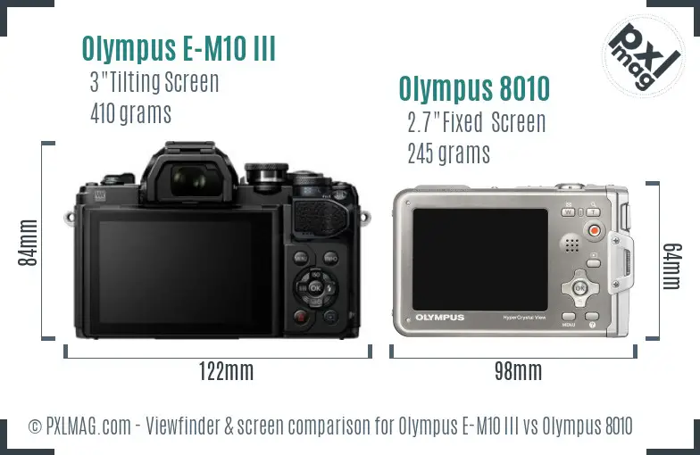 Olympus E-M10 III vs Olympus 8010 Screen and Viewfinder comparison