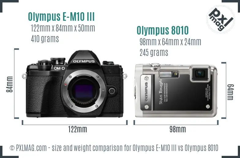 Olympus E-M10 III vs Olympus 8010 size comparison