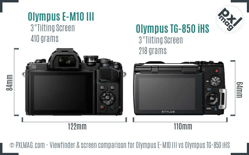 Olympus E-M10 III vs Olympus TG-850 iHS Screen and Viewfinder comparison