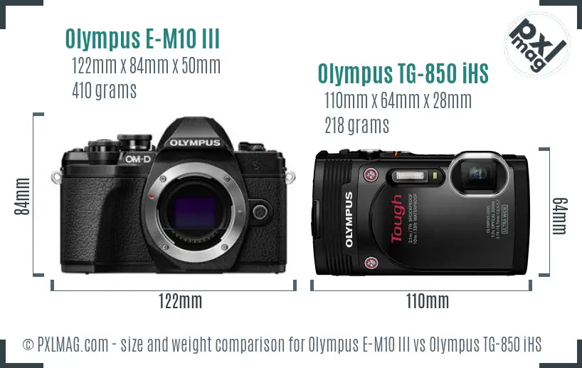 Olympus E-M10 III vs Olympus TG-850 iHS size comparison