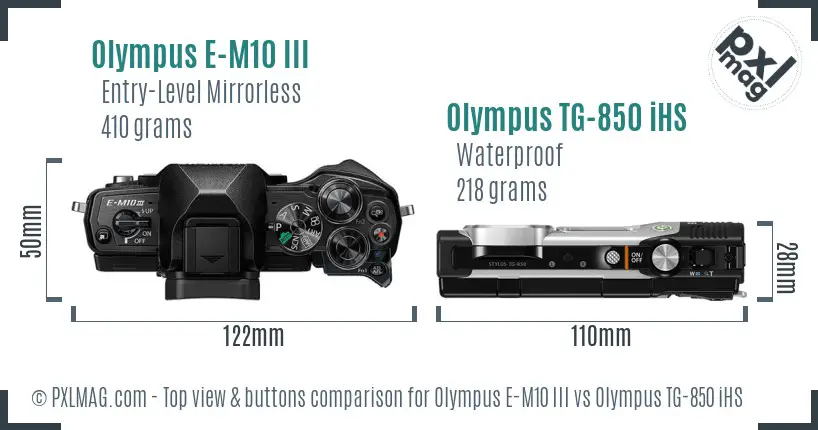 Olympus E-M10 III vs Olympus TG-850 iHS top view buttons comparison