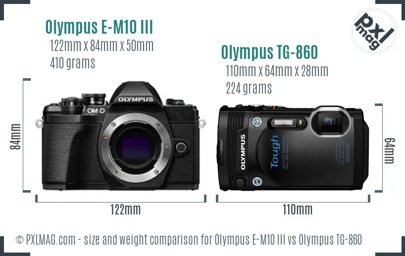 Olympus E-M10 III vs Olympus TG-860 size comparison