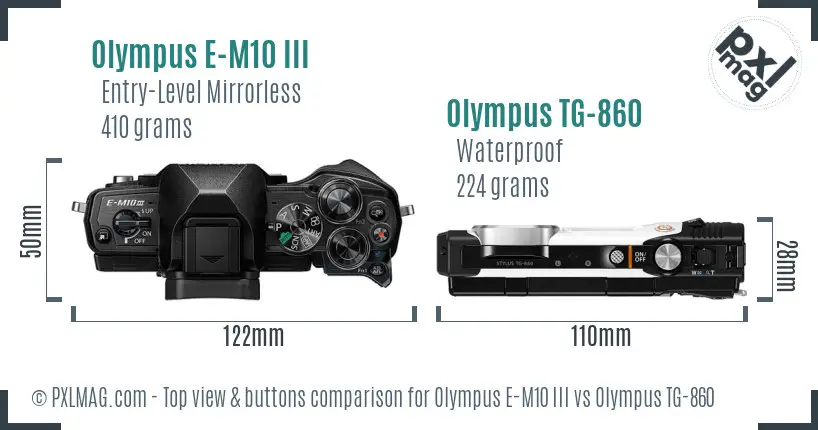Olympus E-M10 III vs Olympus TG-860 top view buttons comparison