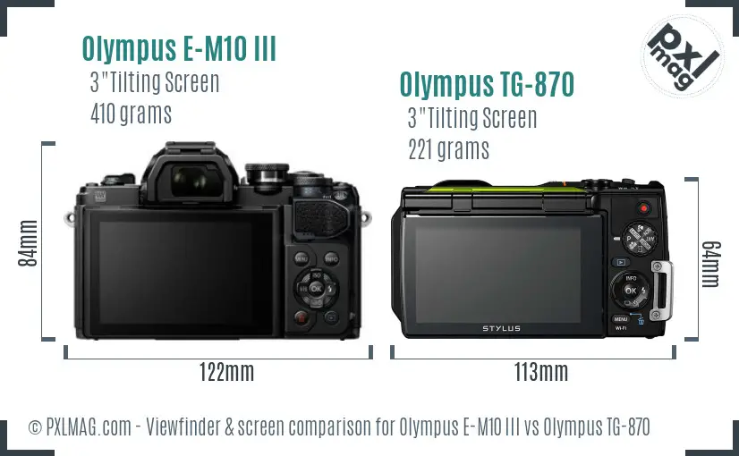 Olympus E-M10 III vs Olympus TG-870 Screen and Viewfinder comparison