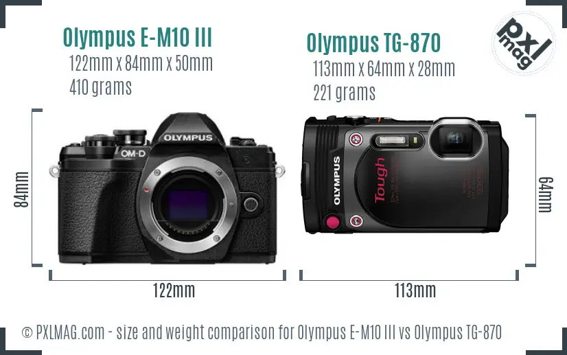 Olympus E-M10 III vs Olympus TG-870 size comparison