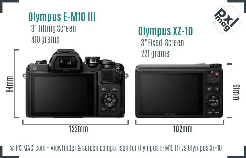 Olympus E-M10 III vs Olympus XZ-10 Screen and Viewfinder comparison
