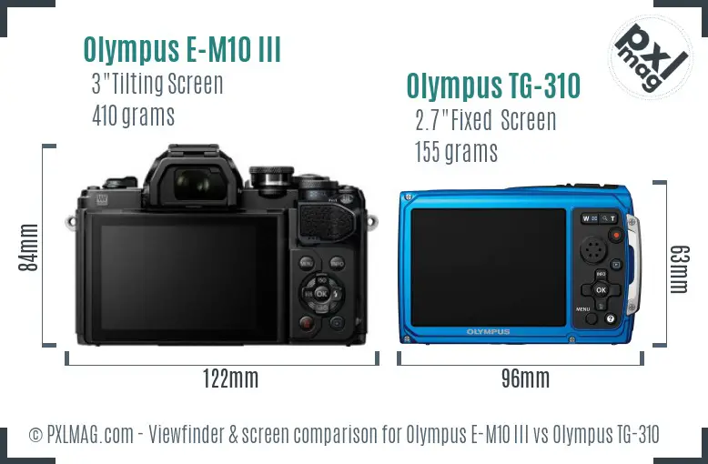 Olympus E-M10 III vs Olympus TG-310 Screen and Viewfinder comparison
