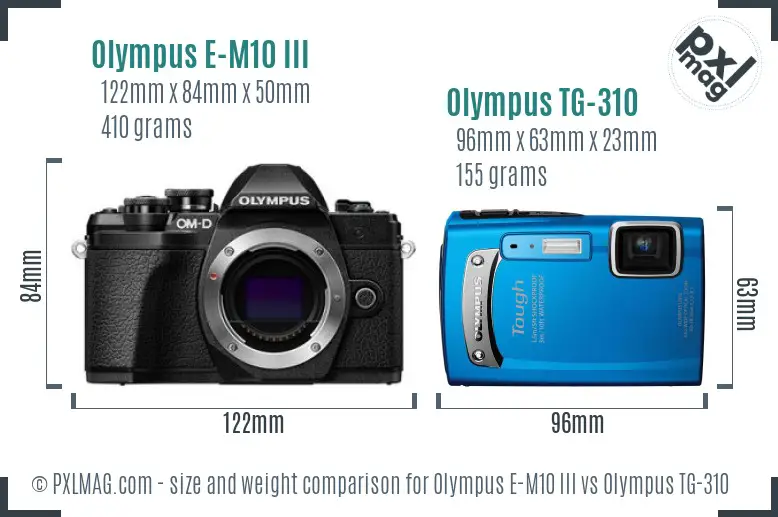 Olympus E-M10 III vs Olympus TG-310 size comparison