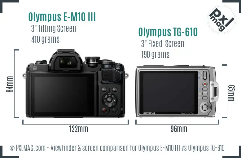 Olympus E-M10 III vs Olympus TG-610 Screen and Viewfinder comparison