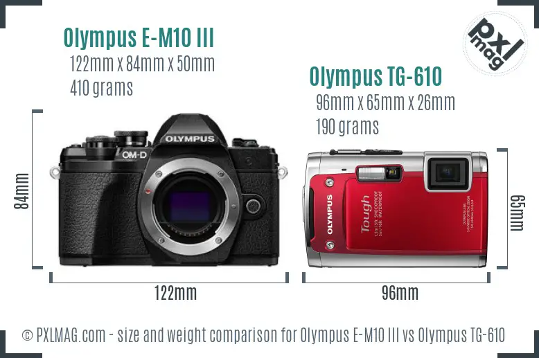 Olympus E-M10 III vs Olympus TG-610 size comparison