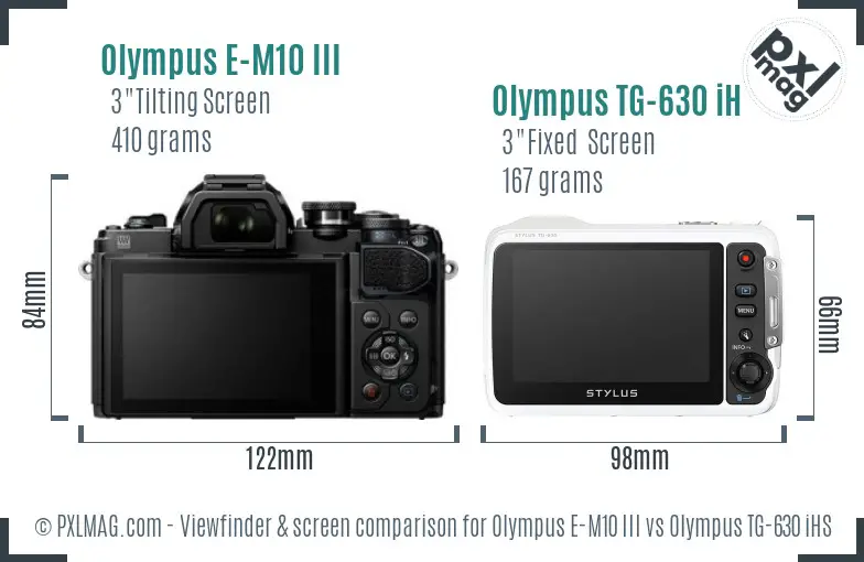 Olympus E-M10 III vs Olympus TG-630 iHS Screen and Viewfinder comparison