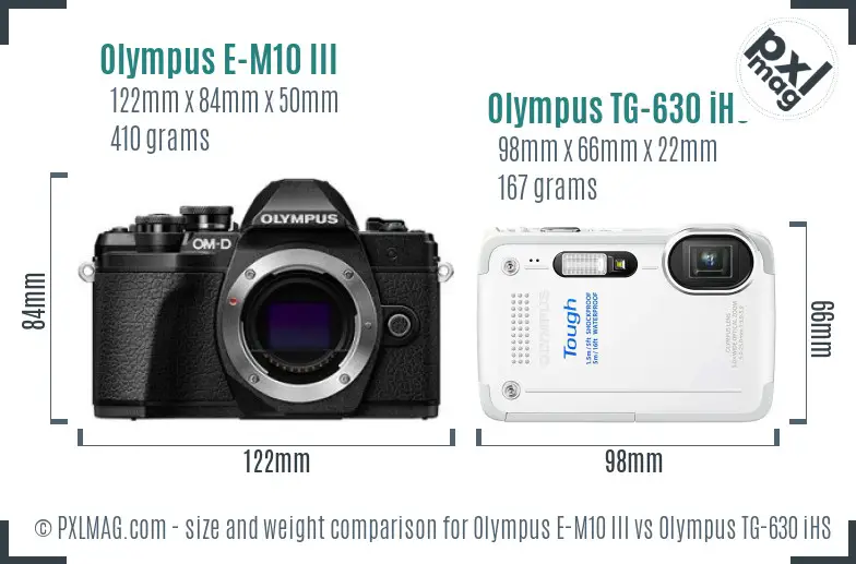 Olympus E-M10 III vs Olympus TG-630 iHS size comparison