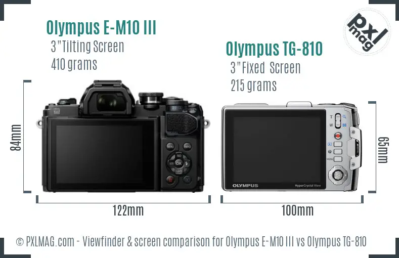 Olympus E-M10 III vs Olympus TG-810 Screen and Viewfinder comparison