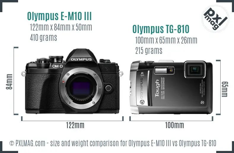 Olympus E-M10 III vs Olympus TG-810 size comparison