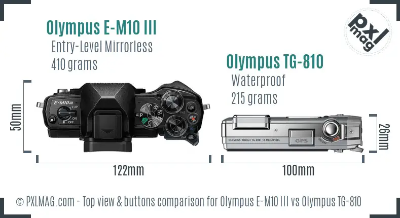 Olympus E-M10 III vs Olympus TG-810 top view buttons comparison