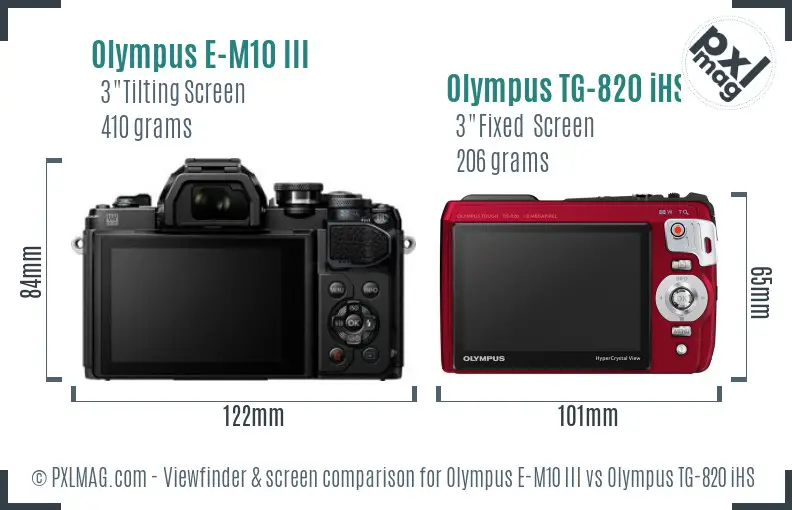 Olympus E-M10 III vs Olympus TG-820 iHS Screen and Viewfinder comparison