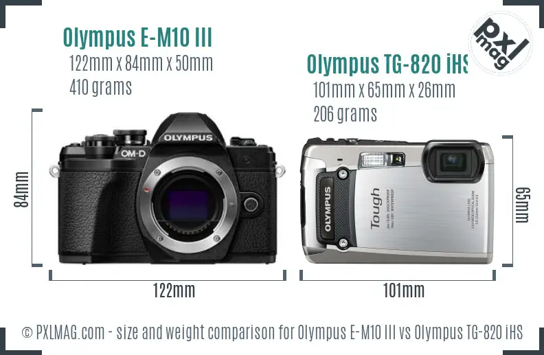 Olympus E-M10 III vs Olympus TG-820 iHS size comparison