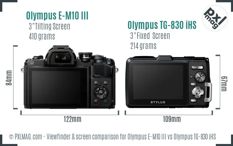 Olympus E-M10 III vs Olympus TG-830 iHS Screen and Viewfinder comparison