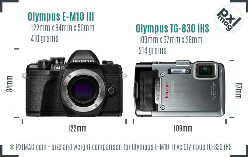 Olympus E-M10 III vs Olympus TG-830 iHS size comparison