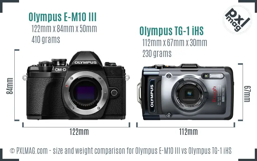 Olympus E-M10 III vs Olympus TG-1 iHS size comparison