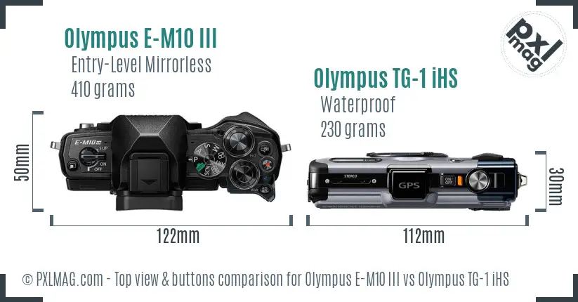 Olympus E-M10 III vs Olympus TG-1 iHS top view buttons comparison