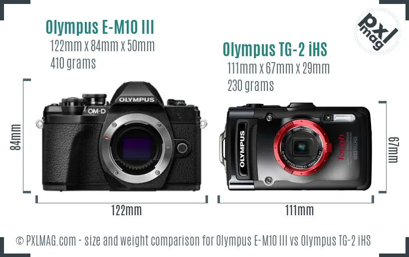 Olympus E-M10 III vs Olympus TG-2 iHS size comparison