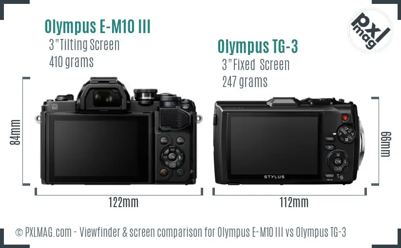 Olympus E-M10 III vs Olympus TG-3 Screen and Viewfinder comparison
