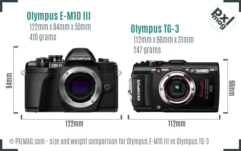 Olympus E-M10 III vs Olympus TG-3 size comparison