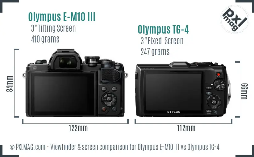 Olympus E-M10 III vs Olympus TG-4 Screen and Viewfinder comparison