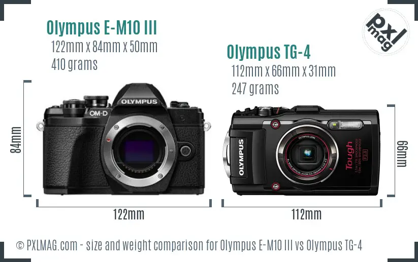 Olympus E-M10 III vs Olympus TG-4 size comparison