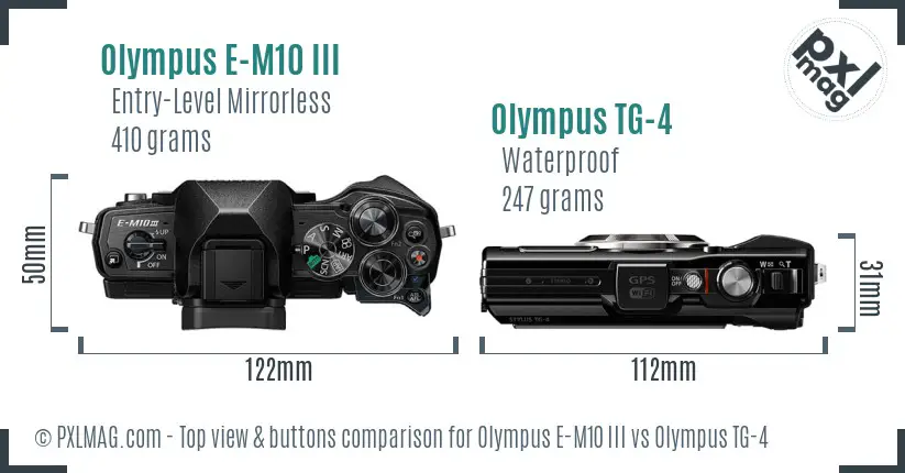 Olympus E-M10 III vs Olympus TG-4 top view buttons comparison