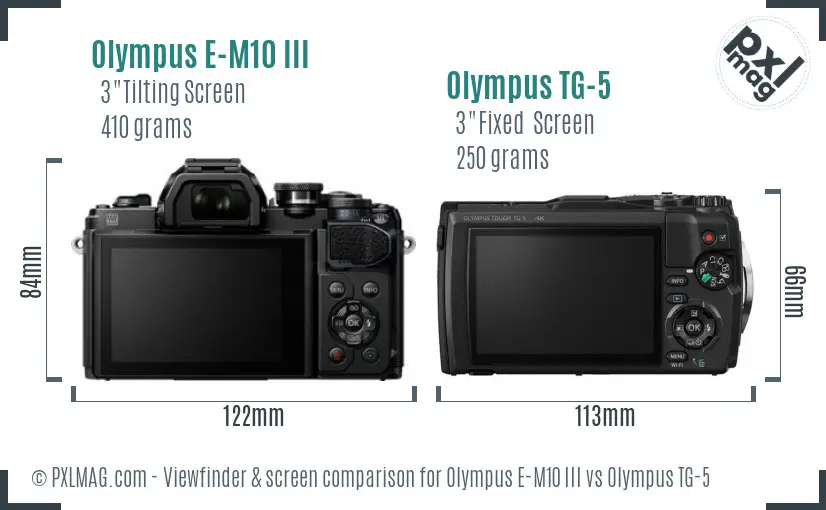Olympus E-M10 III vs Olympus TG-5 Screen and Viewfinder comparison